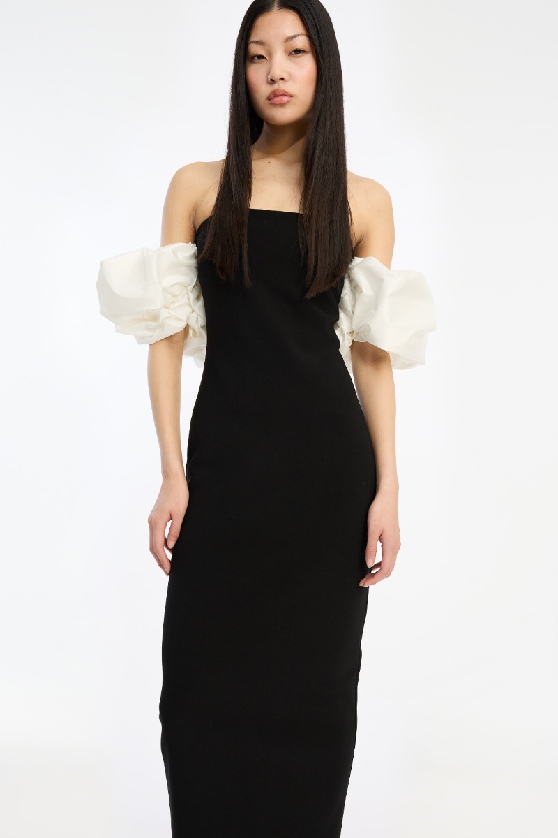 Rotate Birger Christensen Maxi Puff Sleeve Dress Black