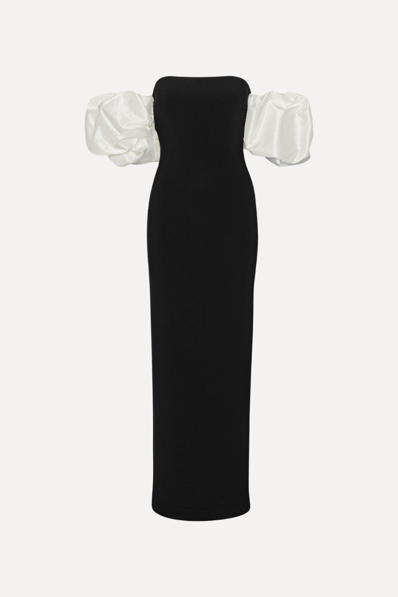 Rotate Birger Christensen Maxi Puff Sleeve Dress Black