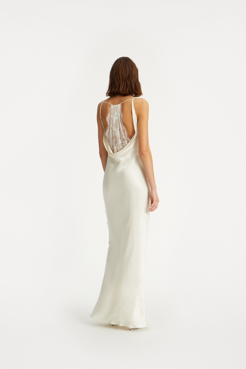 Rotate Birger Christensen Maxi Slip Dress Creme White