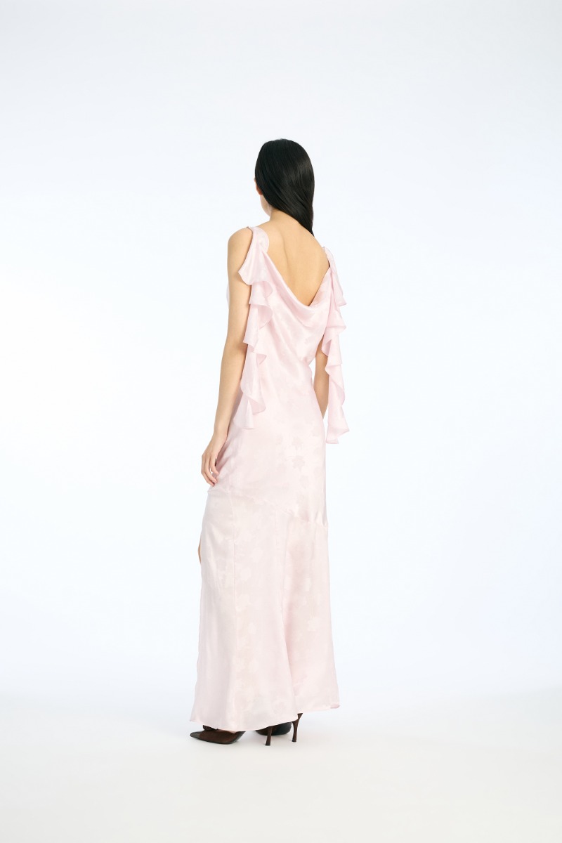 Rotate Birger Christensen Maxi Waterfall Dress Light Pink