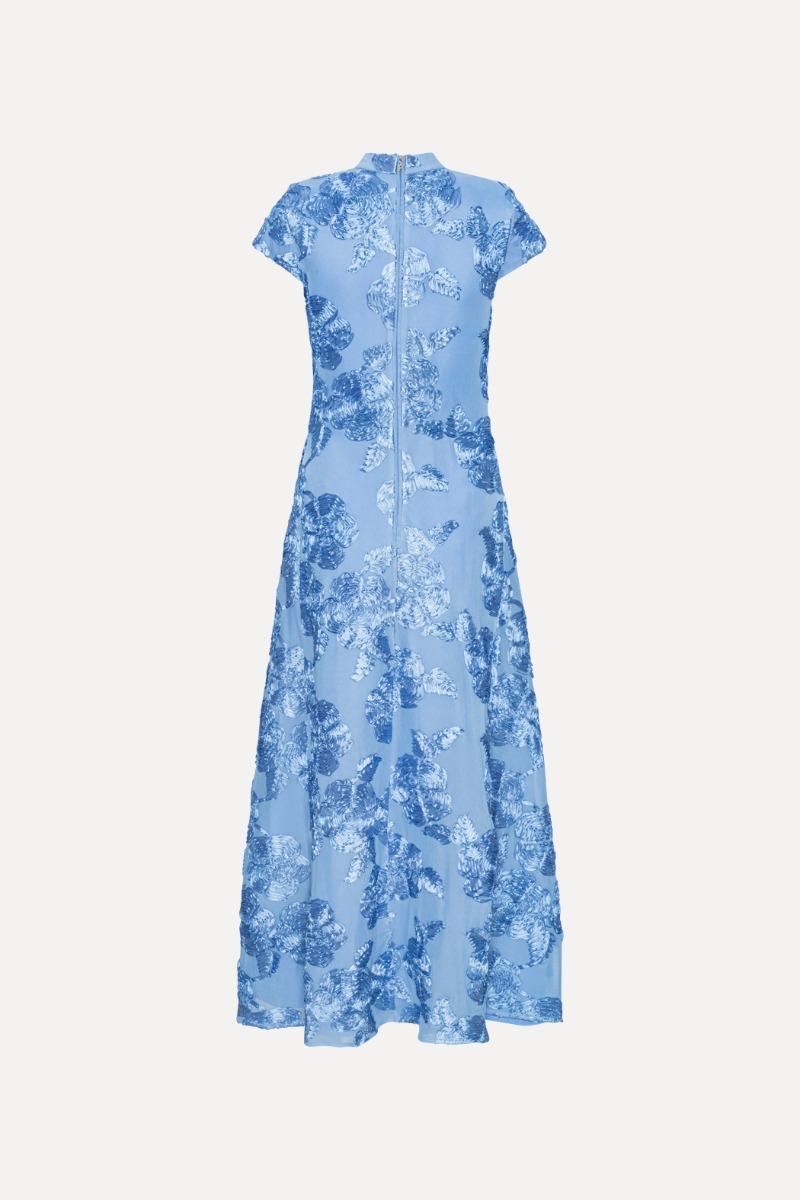 Rotate Birger Christensen Mesh Capsleeve Maxi Dress Blue