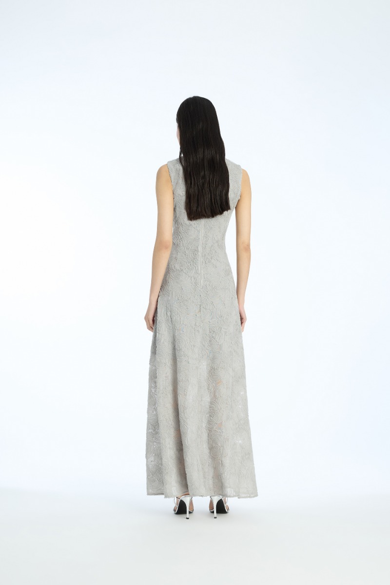 Rotate Birger Christensen Mesh Maxi Dress Grey Violet