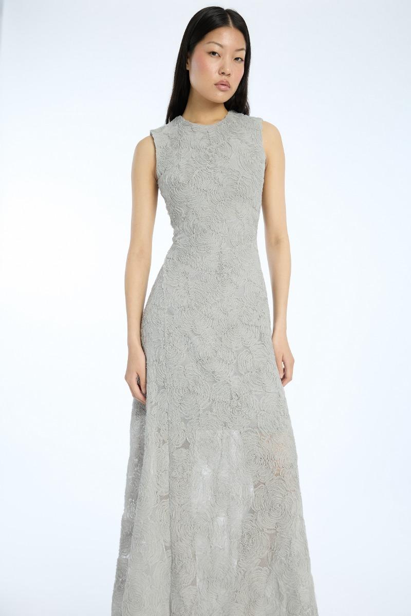 Rotate Birger Christensen Mesh Maxi Dress Grey Violet