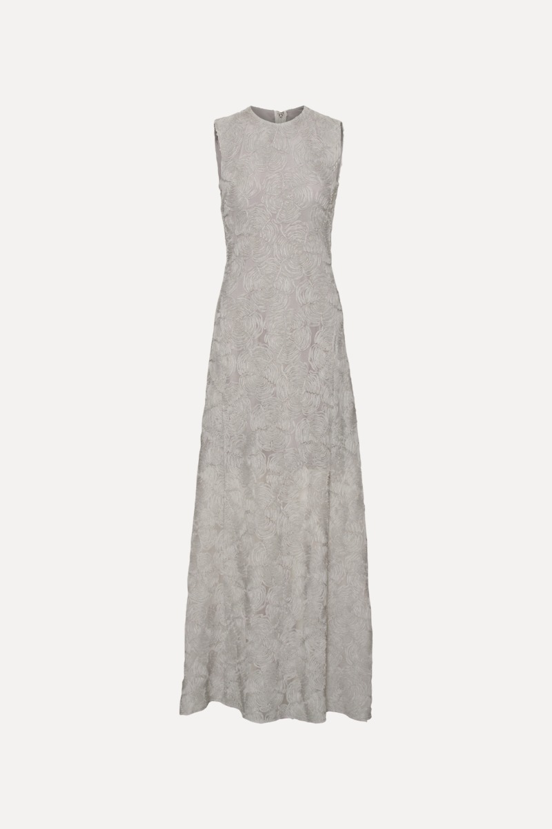 Rotate Birger Christensen Mesh Maxi Dress Grey Violet