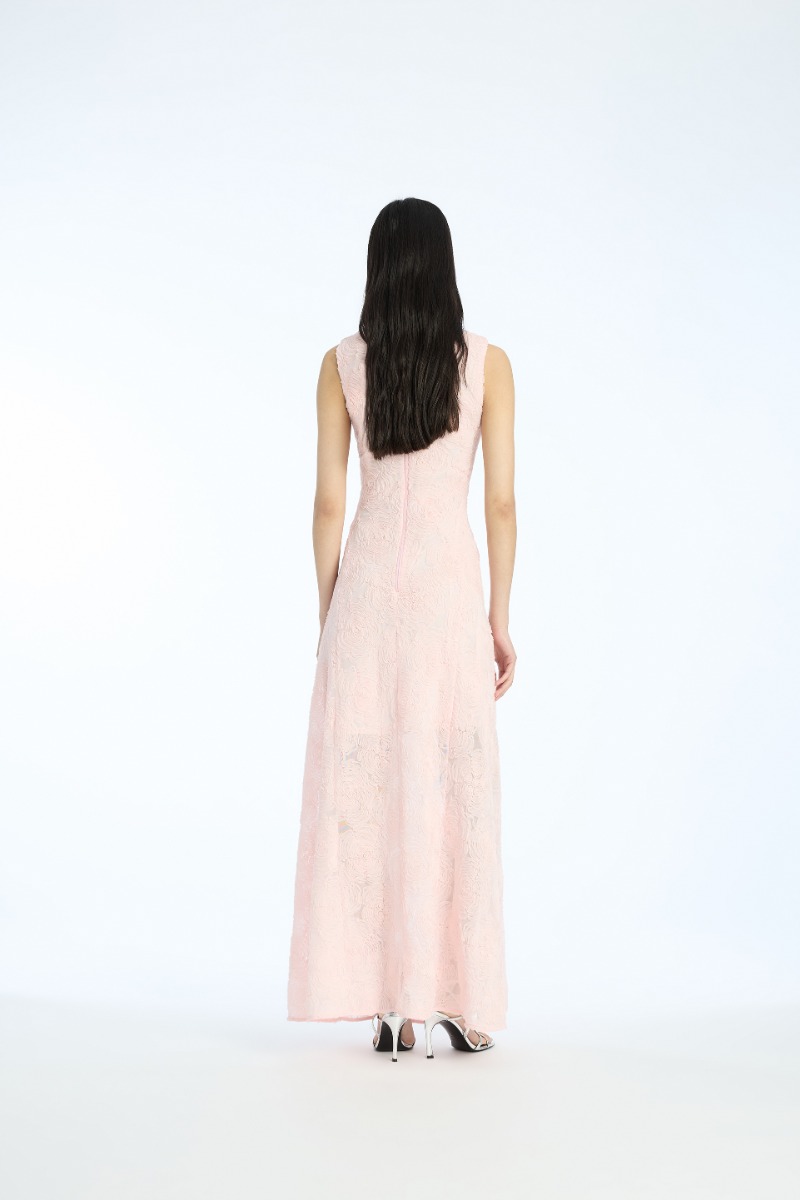 Rotate Birger Christensen Mesh Maxi Dress Light Pink
