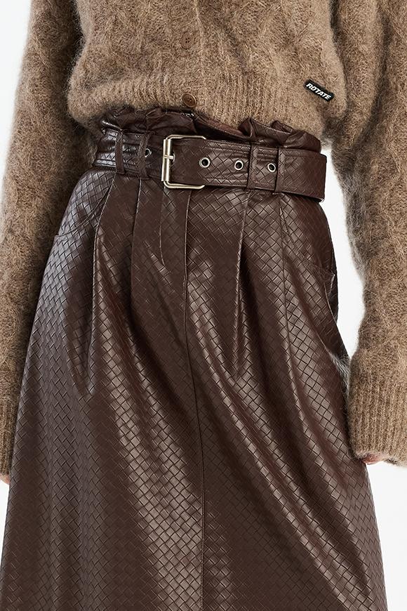 Rotate Birger Christensen Midi Paper Waist Skirt Dark Brown