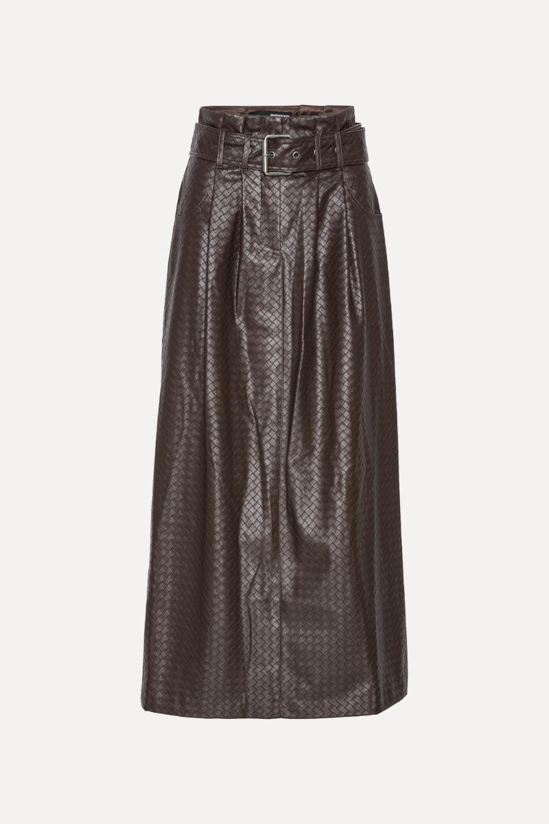 Rotate Birger Christensen Midi Paper Waist Skirt Dark Brown