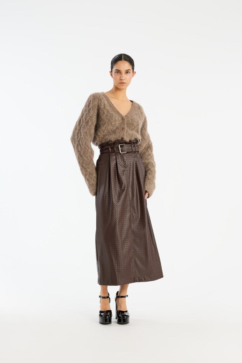 rotate birger christensen Midi Paper Waist Skirt Dark Brown