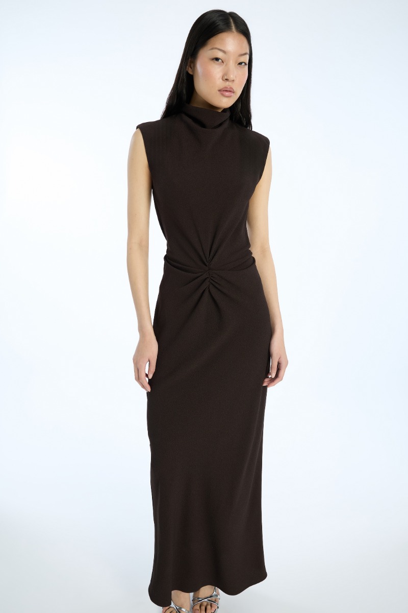 Rotate Birger Christensen Mididress W. Gatherings Dark Brown