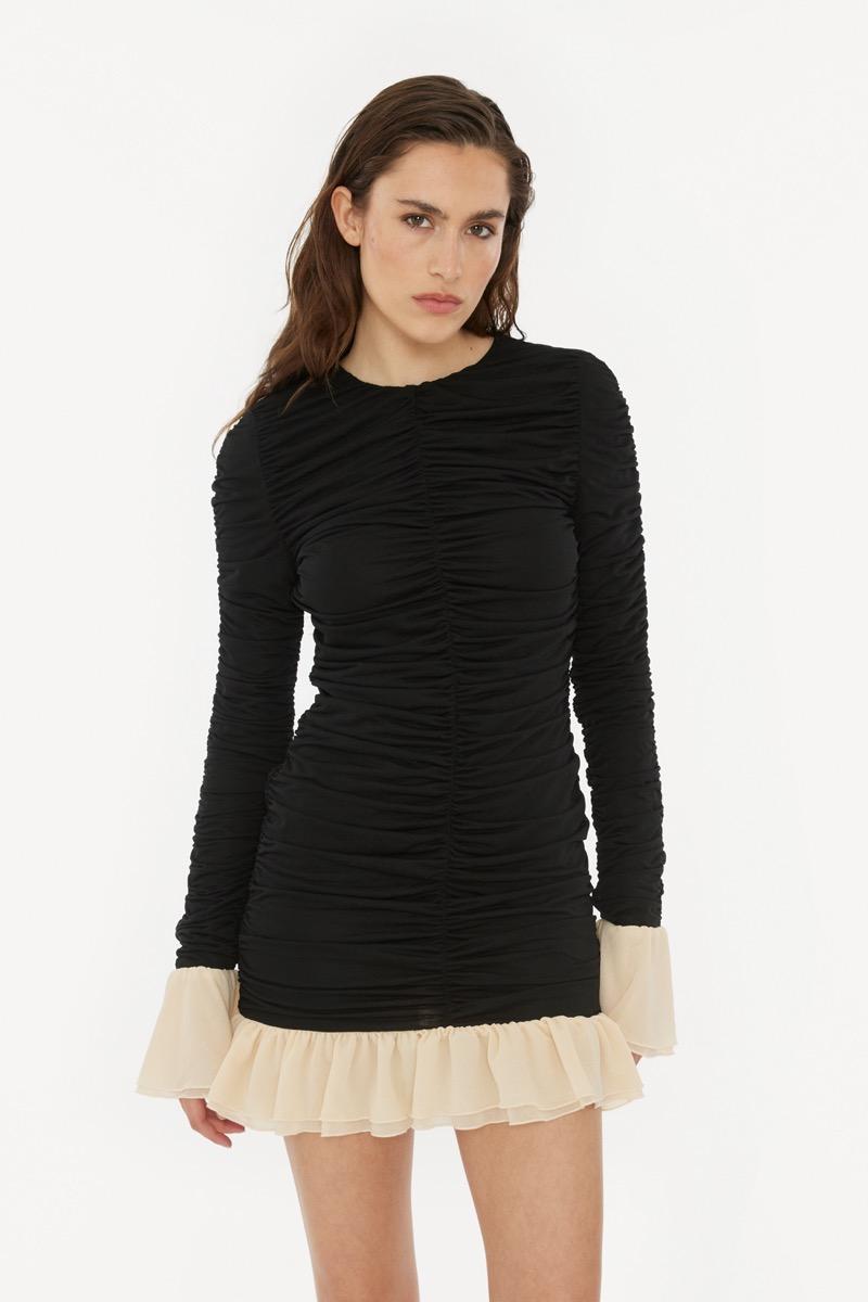 Rotate Birger Christensen Mini Ruched Ls Dress Black