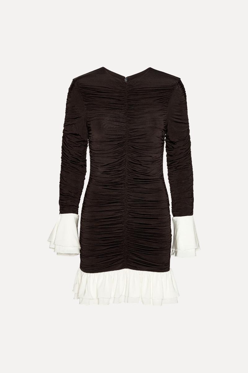 Rotate Birger Christensen Mini Ruched Ls Dress Dark Brown