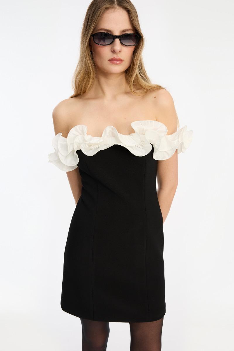 Rotate Birger Christensen Mini Ruffle Dress Black White