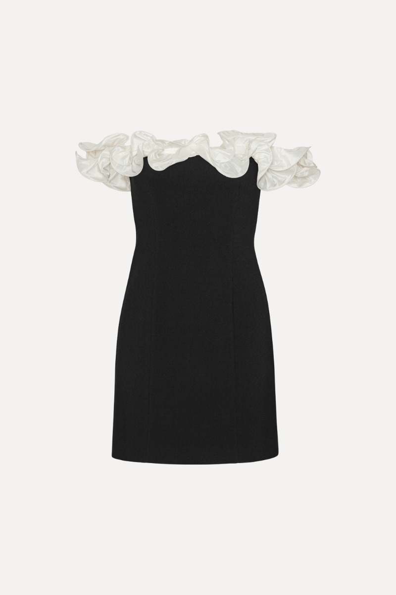 Rotate Birger Christensen Mini Ruffle Dress Black White