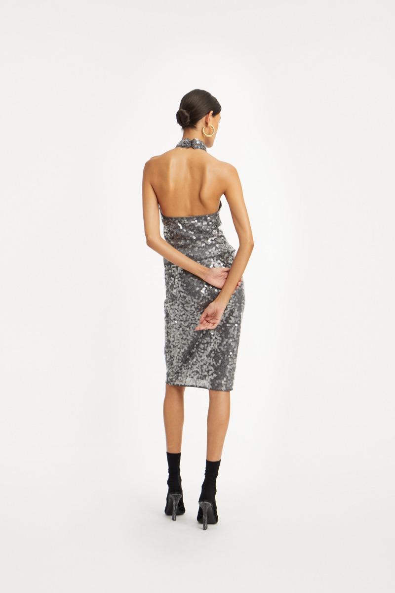 Rotate Birger Christensen Net Sequin Midi Skirt Dark Grey