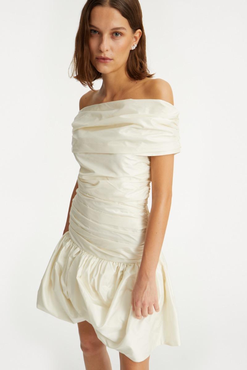 Rotate Birger Christensen Off Shoulder Mini Dress Creme White