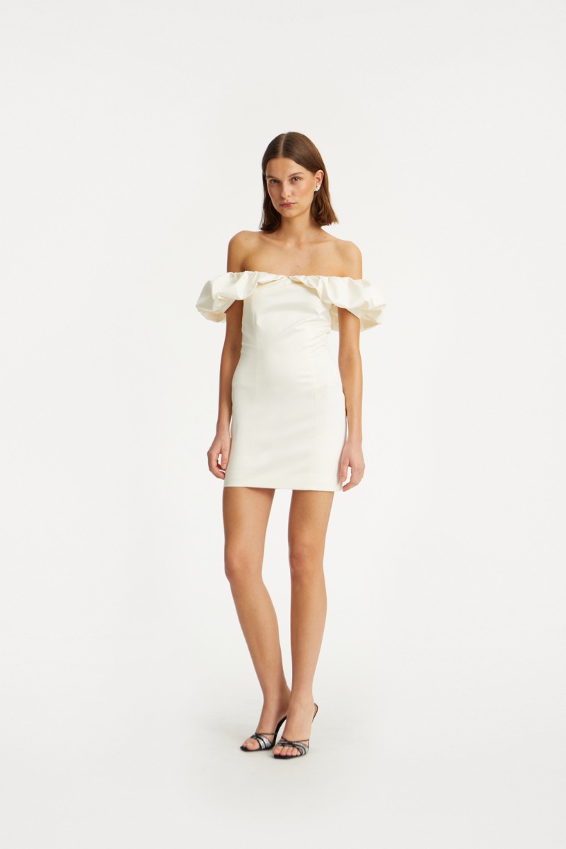 rotate birger christensen Off-shoulder Mini Dress Creme White