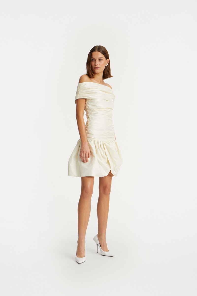 rotate birger christensen Off Shoulder Mini Dress Creme White