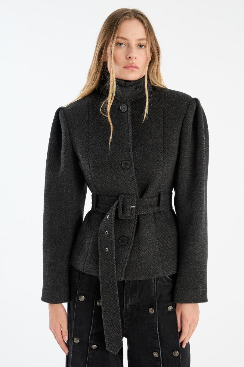 Rotate Birger Christensen Oversized Belted Jacket Dark Grey