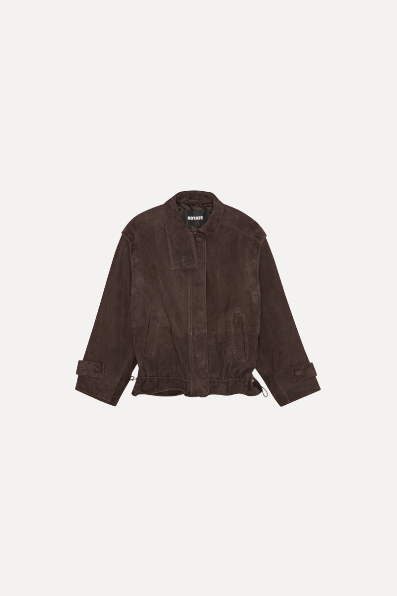 rotate birger christensen Oversized Leather Jacket Chocolate Brown