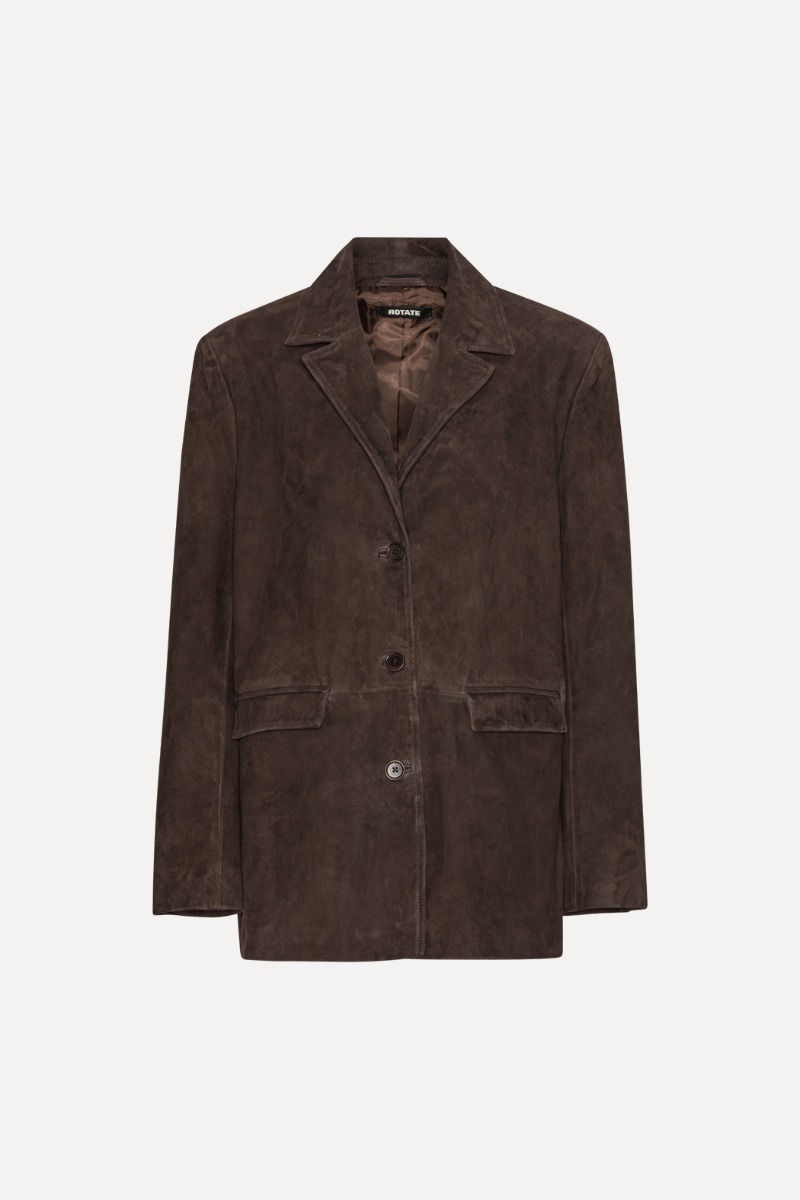 Rotate Birger Christensen Oversized Suede Blazer Chocolate Brown