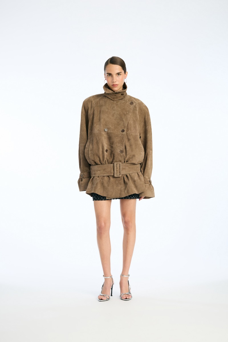 rotate birger christensen Oversized Suede Jacket Brown