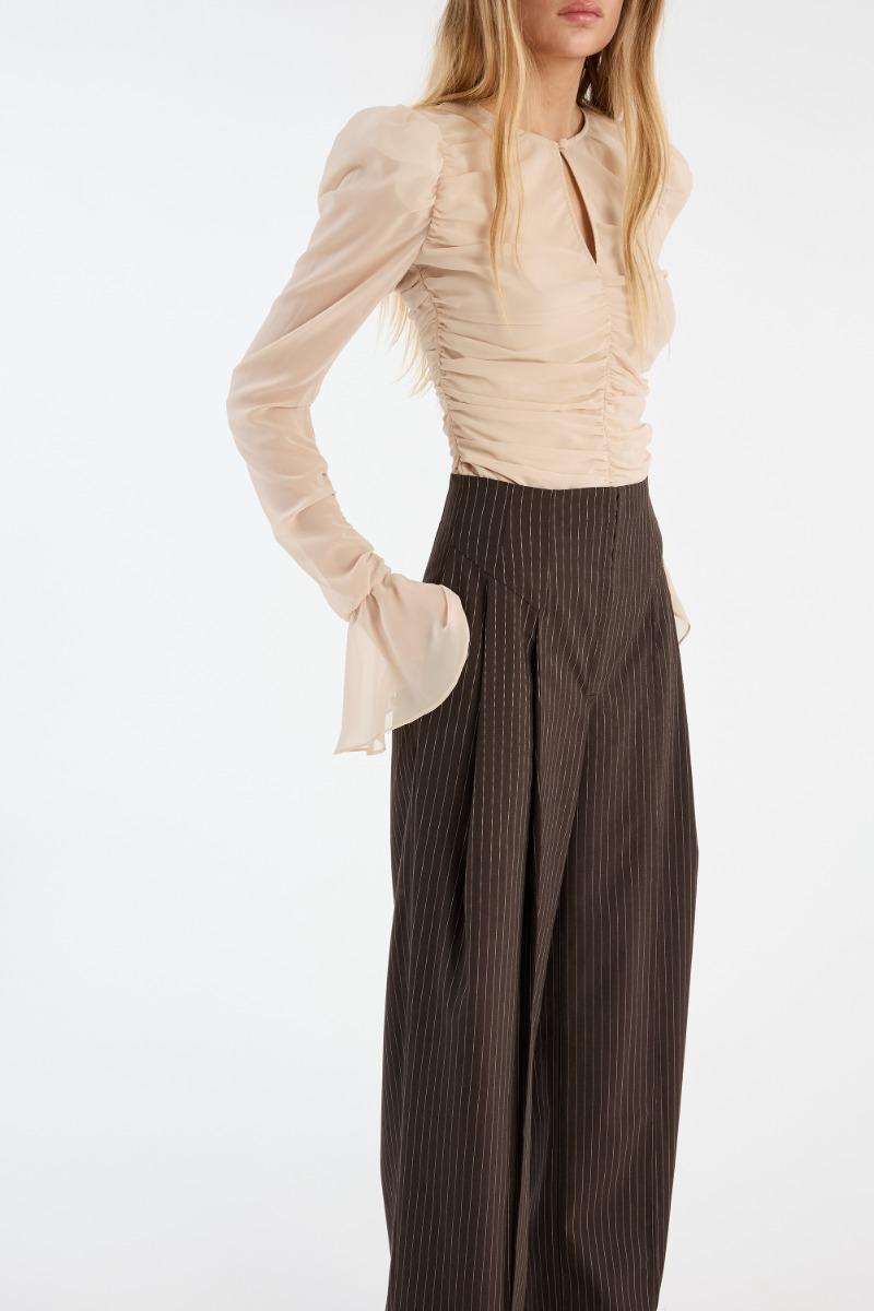 Rotate Birger Christensen Pinstripe Wide Leg Pants Dark Brown
