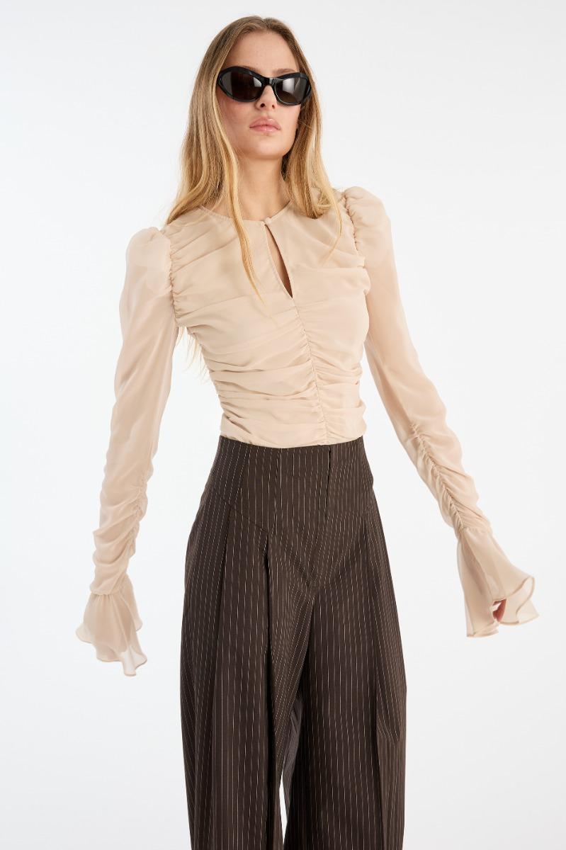 Rotate Birger Christensen Pinstripe Wide Leg Pants Dark Brown