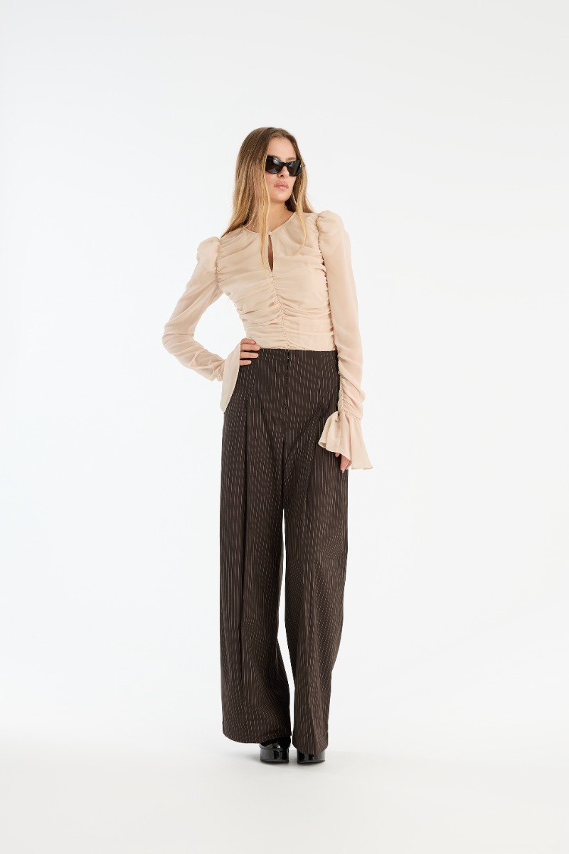rotate birger christensen Pinstripe Wide Leg Pants Dark Brown