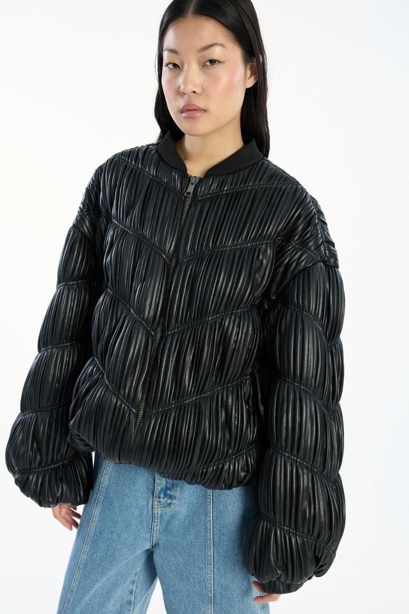 Rotate Birger Christensen Pleated Bomber Jacket Black