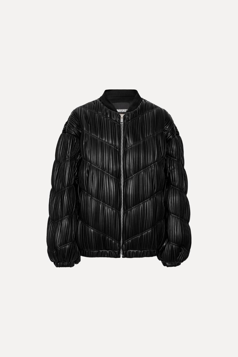 Rotate Birger Christensen Pleated Bomber Jacket Black