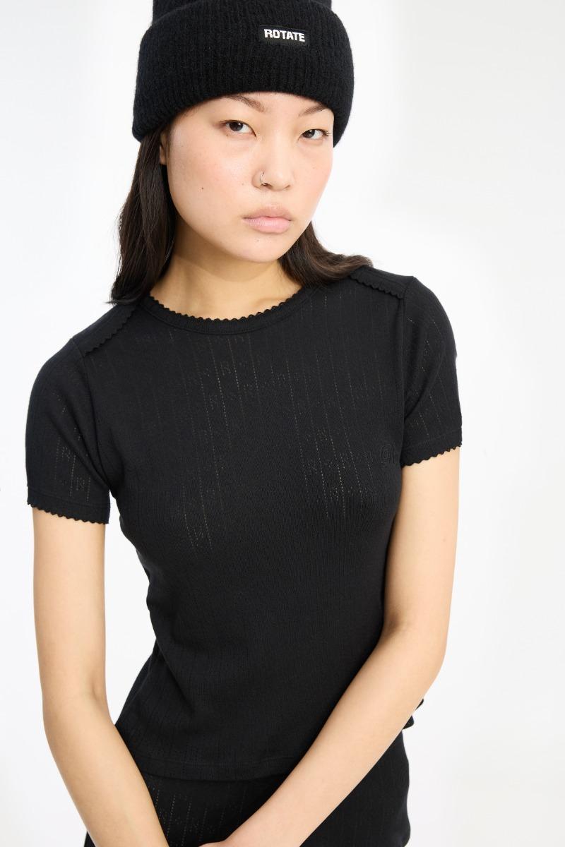 Rotate Birger Christensen Pointelle Fitted T-shirt Black