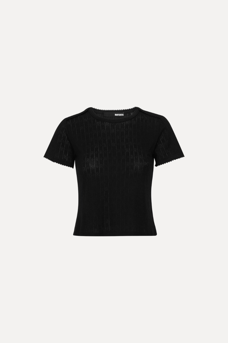 Rotate Birger Christensen Pointelle Fitted T-shirt Black