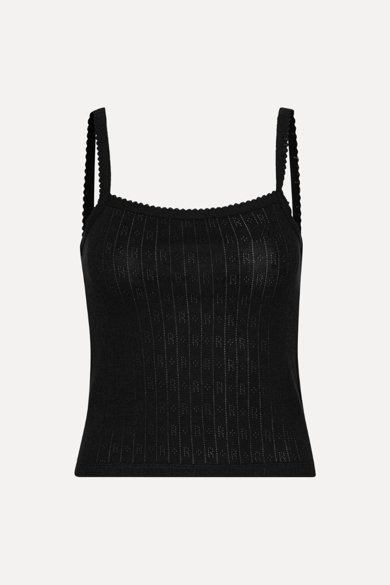 Rotate Birger Christensen Pointelle Fitted Top Black