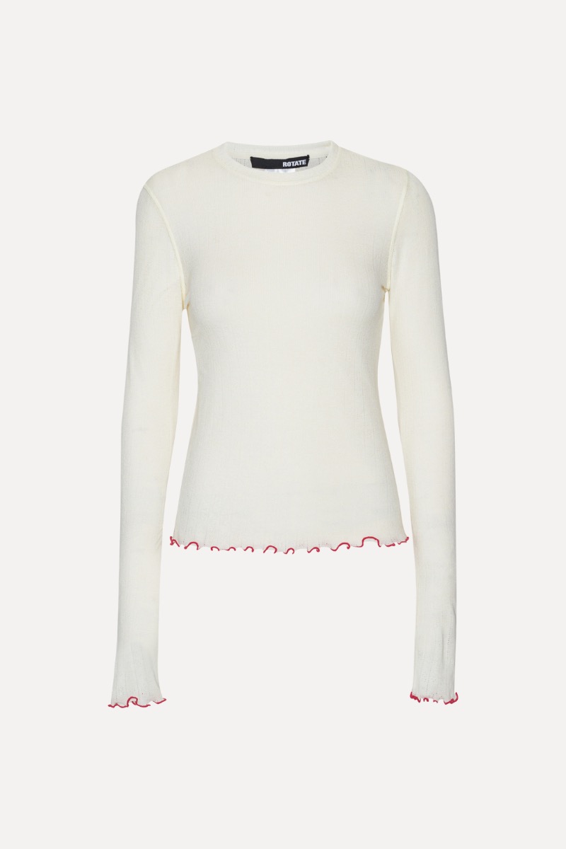 rotate birger christensen POINTELLE LONGSLEEVE TOP WHITE