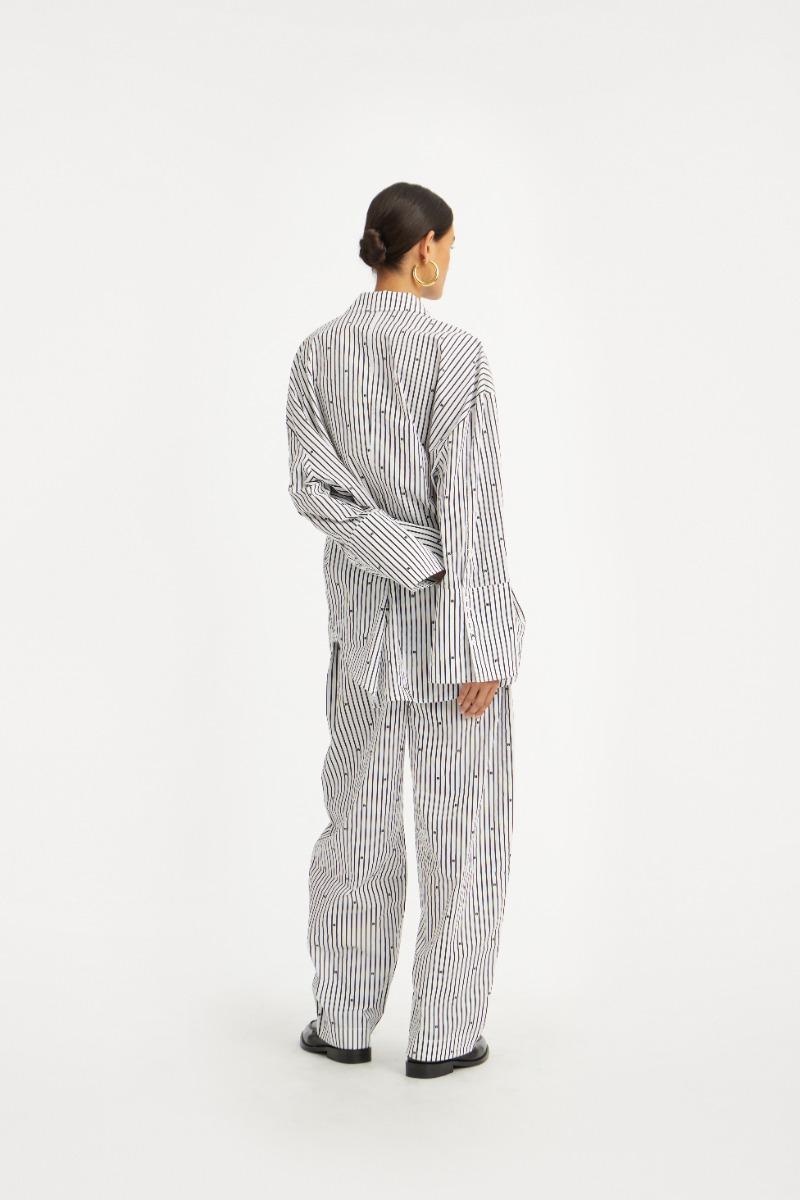 Rotate Birger Christensen Poplin Oversized Shirt Striped Black