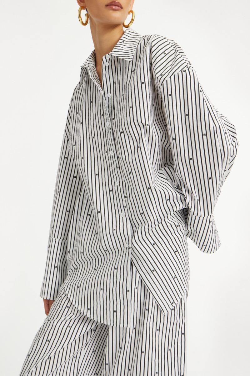 Rotate Birger Christensen Poplin Oversized Shirt Striped Black