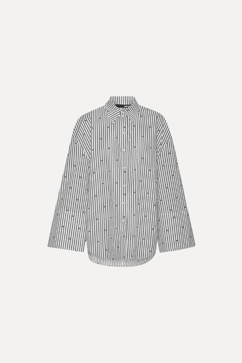 Rotate Birger Christensen Poplin Oversized Shirt Striped Black