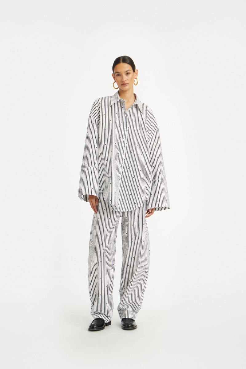 rotate birger christensen Poplin Oversized Shirt Striped Black