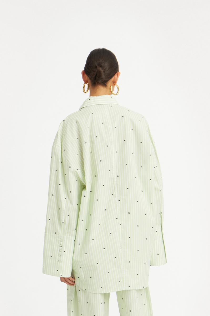 Rotate Birger Christensen Poplin Oversized Shirt Striped Green