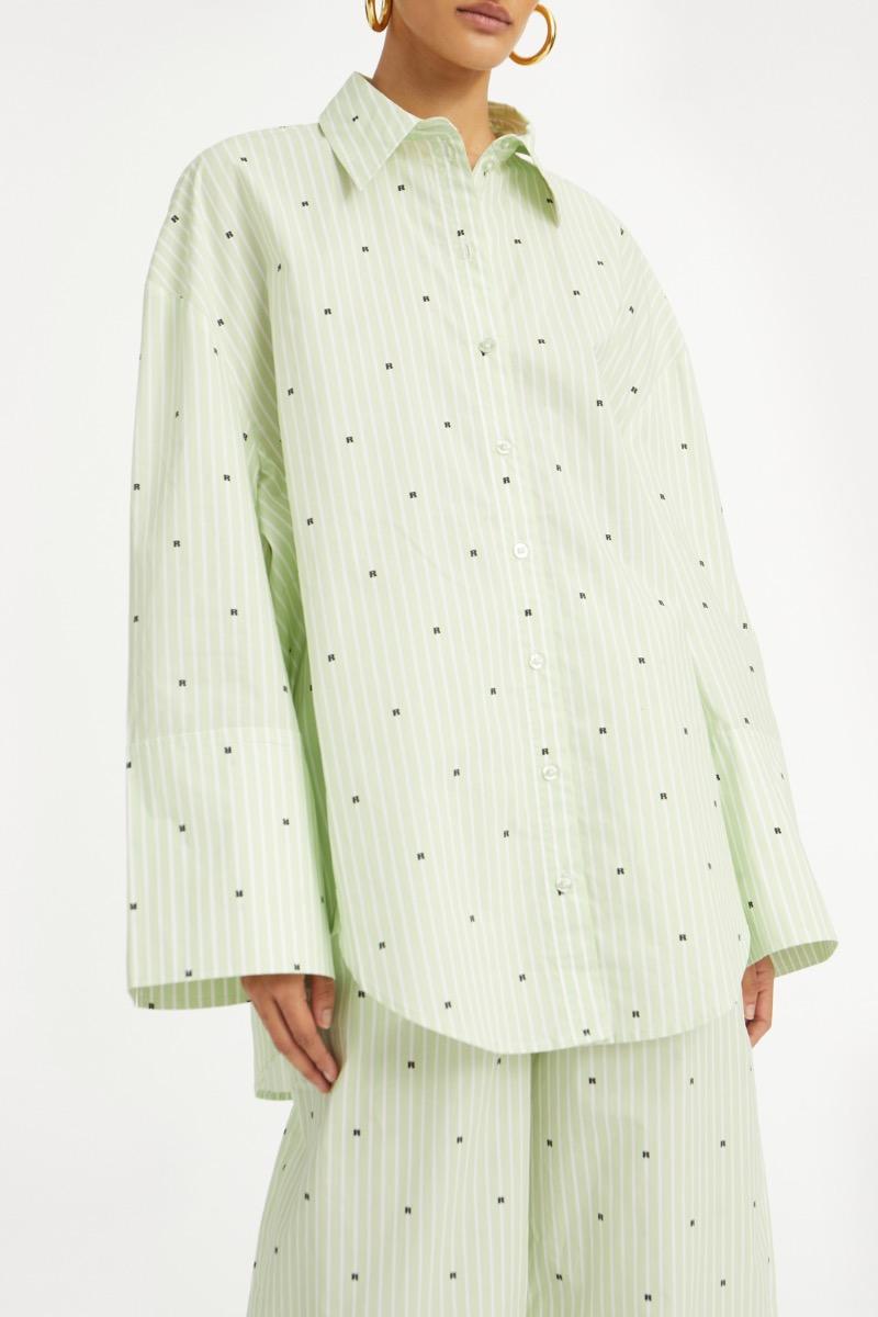 Rotate Birger Christensen Poplin Oversized Shirt Striped Green