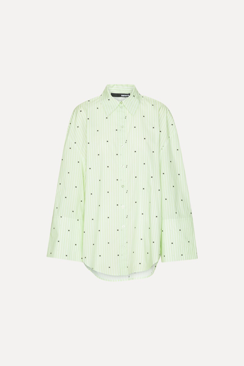 Rotate Birger Christensen Poplin Oversized Shirt Striped Green