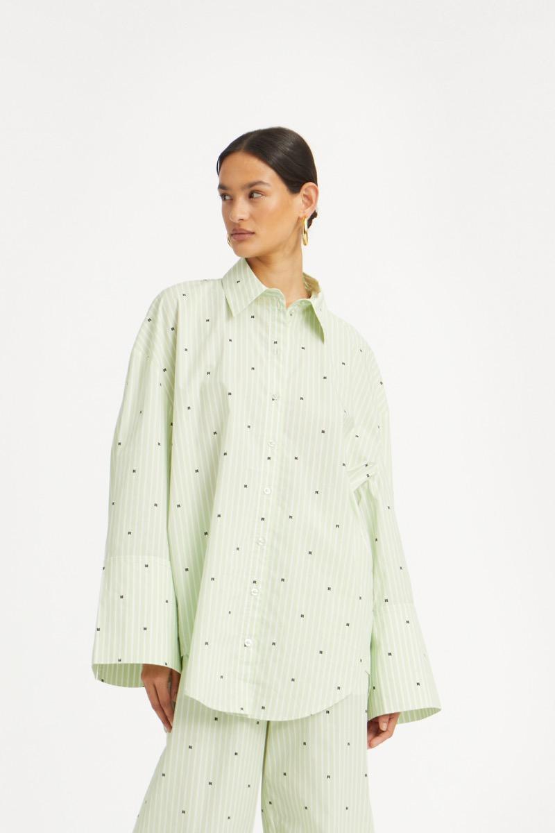 rotate birger christensen Poplin Oversized Shirt Striped Green