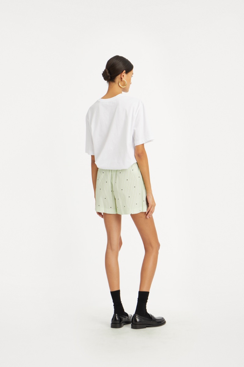 Rotate Birger Christensen Poplin Shorts Striped Green