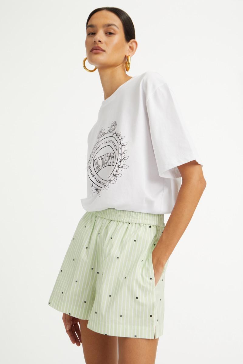 Rotate Birger Christensen Poplin Shorts Striped Green