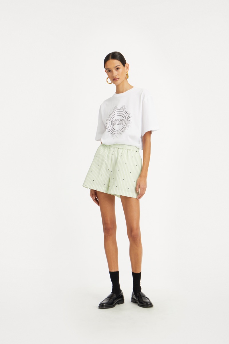 rotate birger christensen Poplin Shorts Striped Green