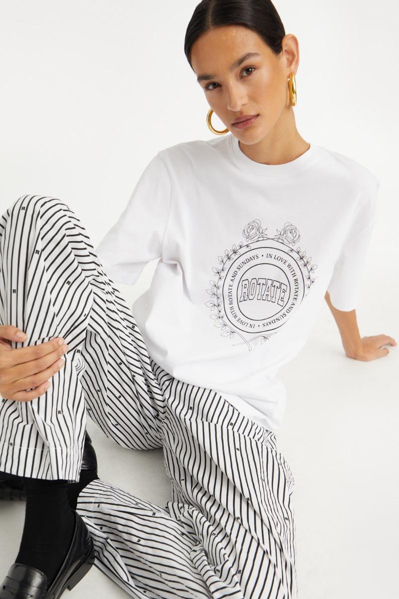 Rotate Birger Christensen Poplin Tapered Pants Striped Black