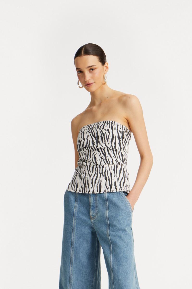 rotate birger christensen Printed Denim Top Black Print