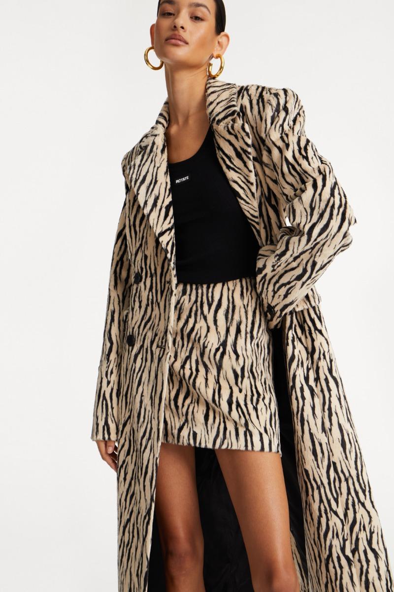 Rotate Birger Christensen Printed Faux Fur Coat Black Print