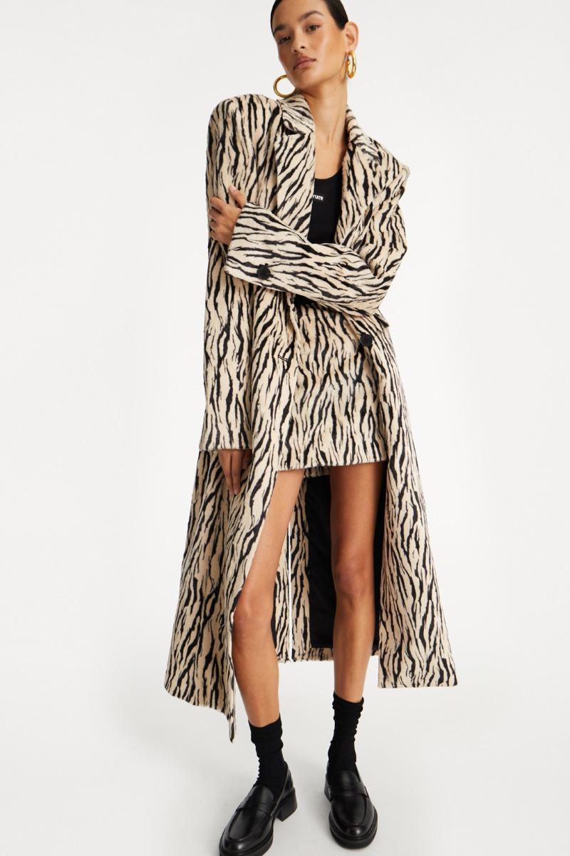 Rotate Birger Christensen Printed Faux Fur Coat Black Print