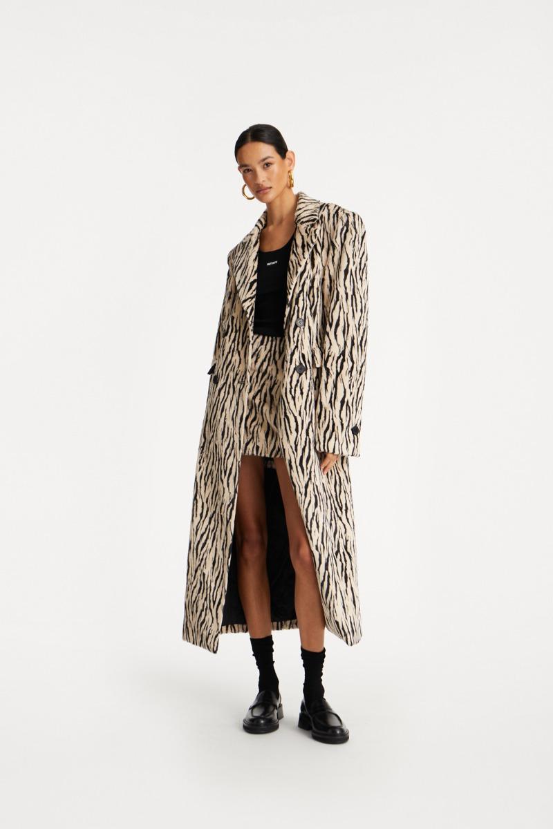 rotate birger christensen Printed Faux Fur Coat Black Print